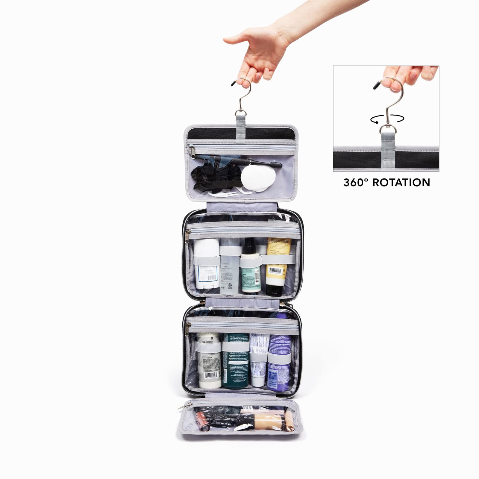 Kulturbeutel, wasserdichter Reise-Kulturbeutel für Make-up und Schmuck, Leder-Umhängetasche mit Schmuckfach, Reise-Make-up-Tasche_voghion.com