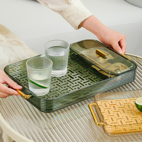 Tea tray, home living room dry brewing table, light luxury tea set, cup holder for teacups and water cups, rectangular double-layer drain tray