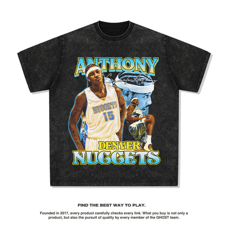 Antony American Star camiseta callejera hip-hop marca de tendencia impresión retro hacer viejos lavado pesado suelto mangas cortas image 8
