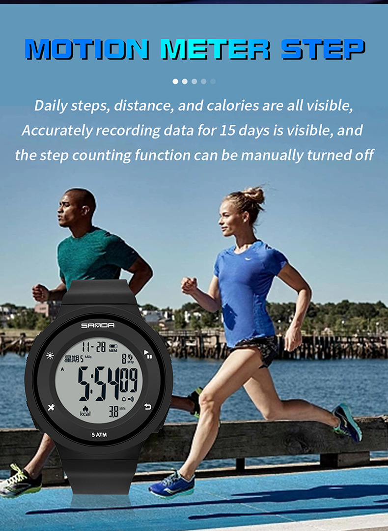 SANDA Watch Step Calories Multifunctional Luminous Waterproof Outdoor Mountaineering Electronic Watch_voghion.com