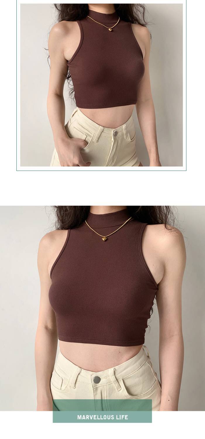 84g Weight Short Sleeve Sleeve Length Polyester Fabric Type Short Top Length Wrap Crop Top Tops Type Holiday Occasion High Neck Neckline Slim Fit Type Solid Color Pattern Summer, Autumn Season Women's Gender Casual Style Wholesale Women's Casual Solid Color Short Sleeve Tank Tops 1