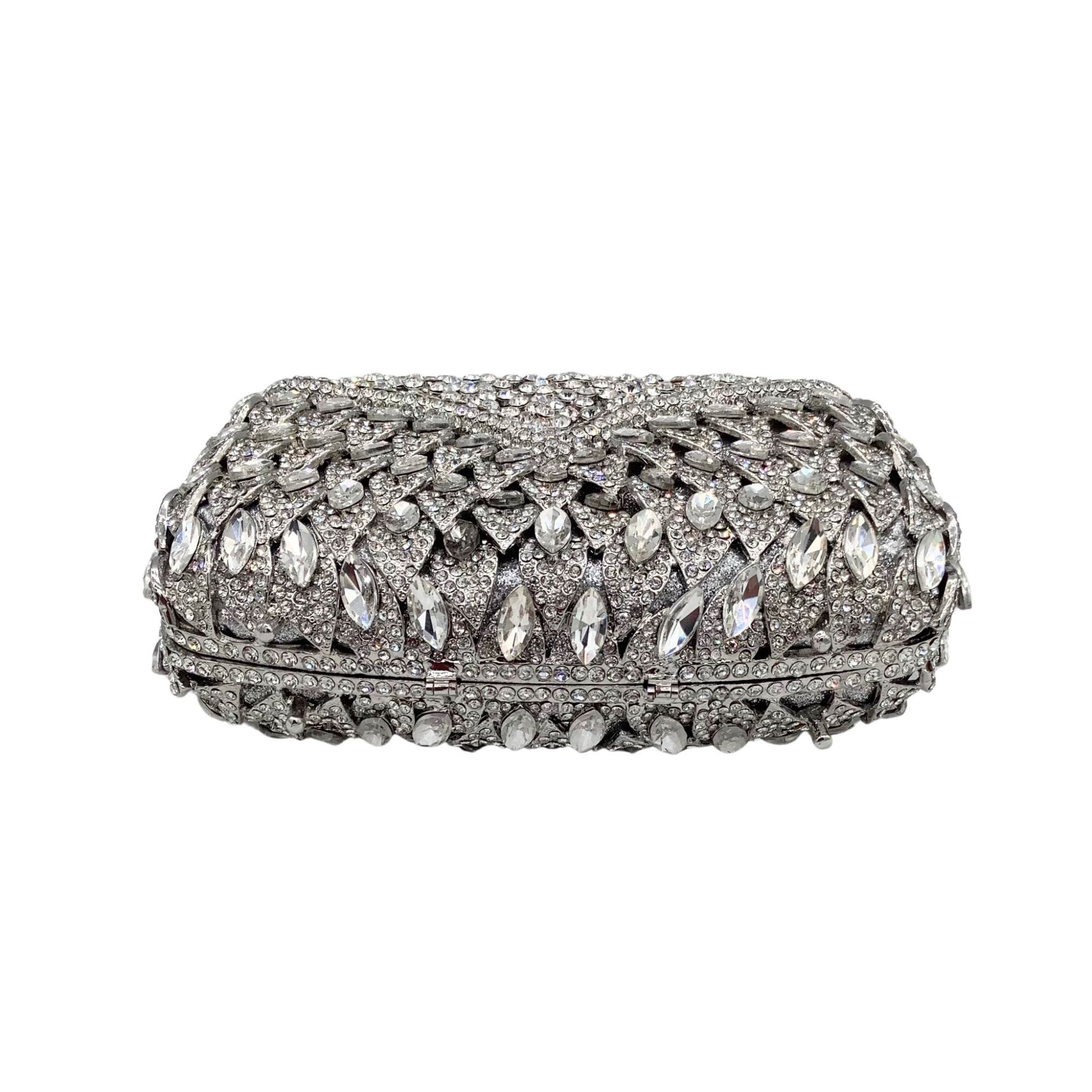 Túi clutch dạ hội nữ đính đá rhinestone kim loại rỗng cầm tay dự tiệc 17x12x5 cm — Nền vàng kim cương trắng, Màu bạc, Màu sâm panh, Màu xám chi tiết 2