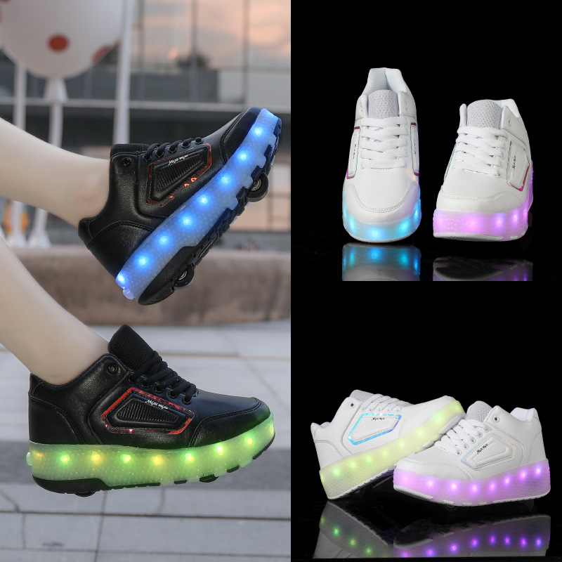 Children's flash shoes Boy Girl Adult Blast shoes two-wheel flying LACES wheels shoes Schoolgirl roller skates_voghion.com