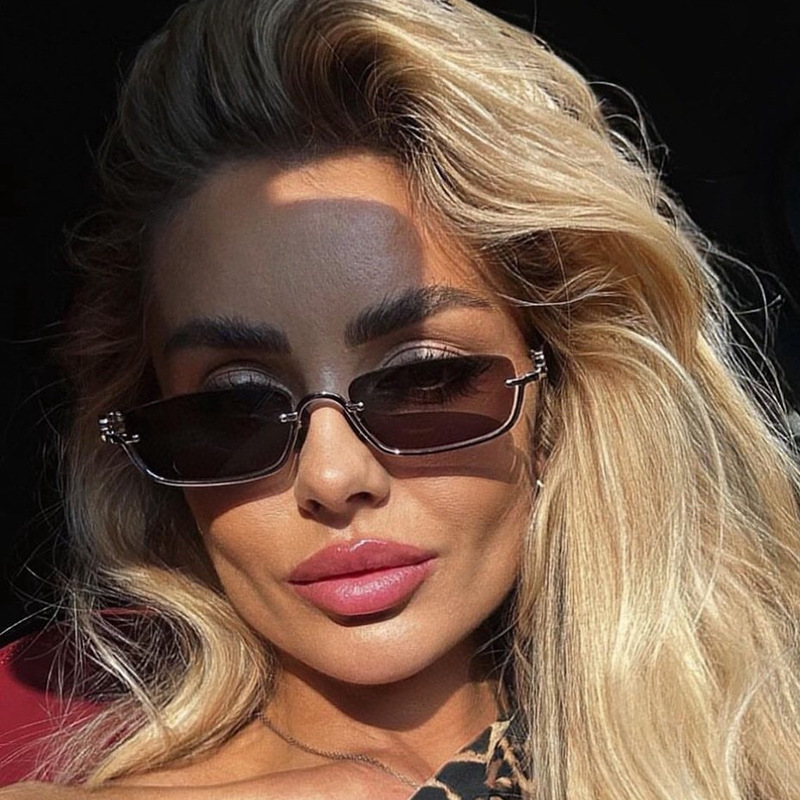 Cross-border Foreign Trade Hip-hop Small Frame Sunglasses Metallic Fashionable Internet Celebrity Sunglasses Women's Square Half-frame Glasses