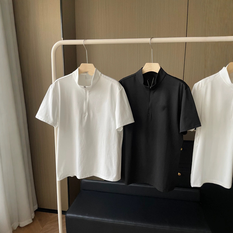 65211 Kejia 26 New Summer Style Black and White Small Logo Half-Zip Quick-Dry Solid Color Polo Shirt Short