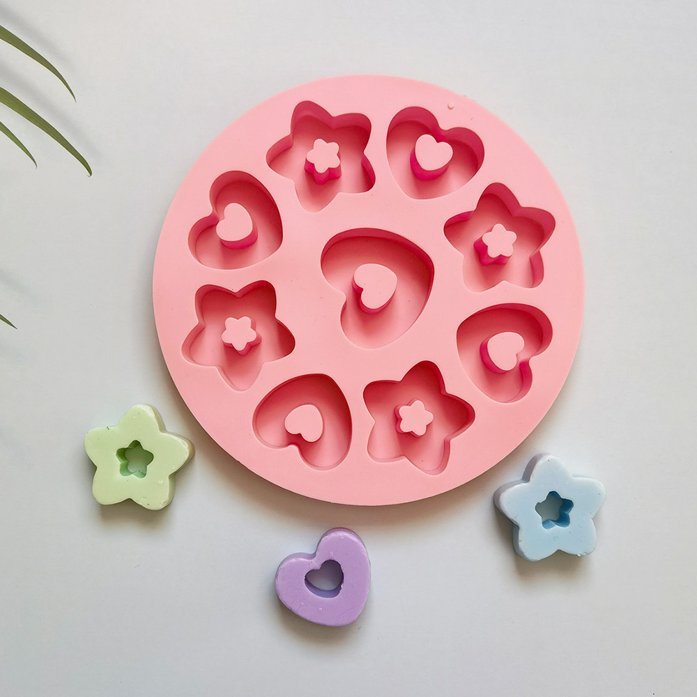 9 agujeros, 5 estrellas, 4 flores, 13 moldes de silicona, pastel, helado, pudín, molde de postre, jabón, utensilios de cocina