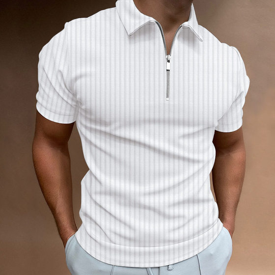 2022 cross-border Europe and the United States spring and summer AliExpress Amazon new POLO shirt zipper striped men's polo shirt T-shirt