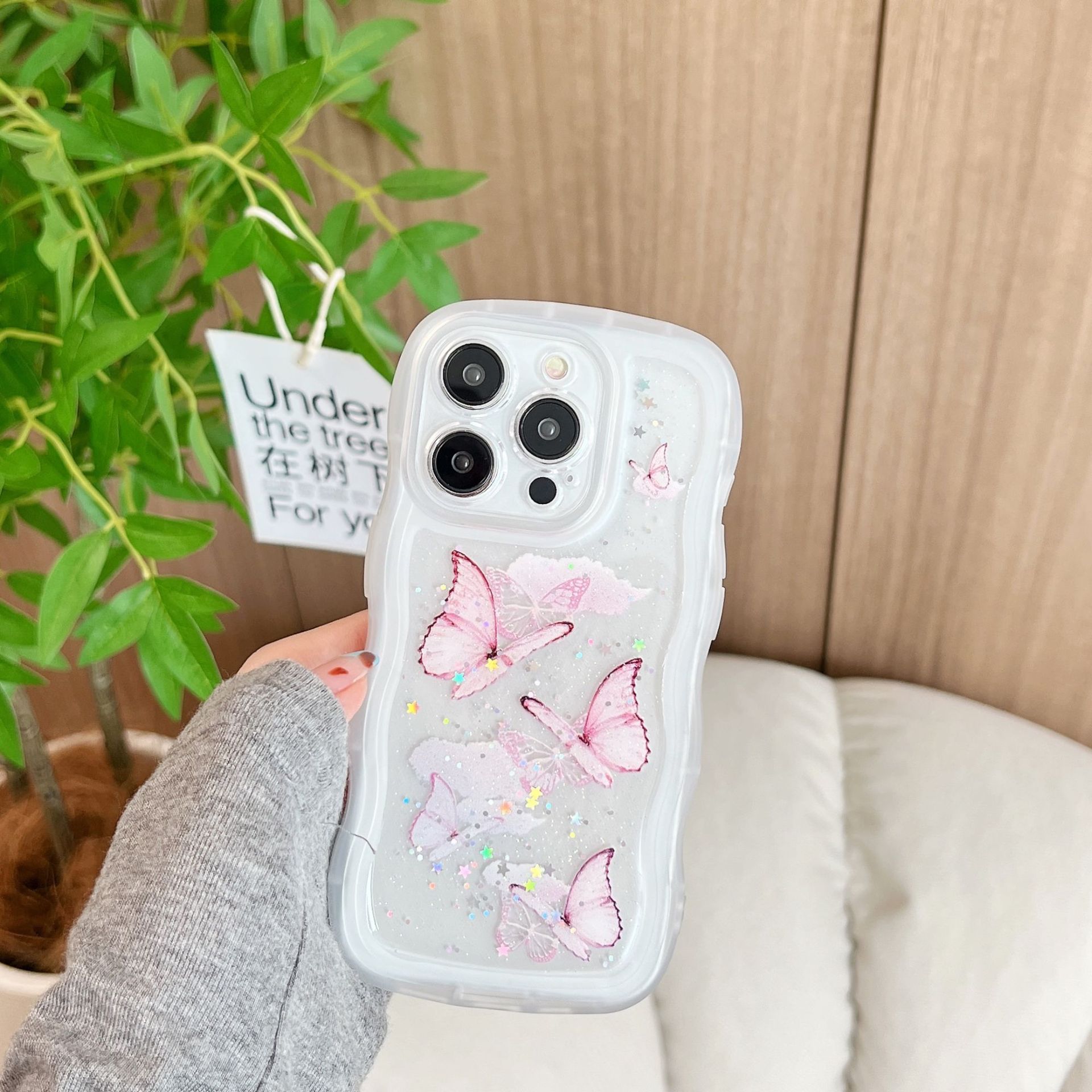 Gran onda goteo de mariposa de silicona para iPhone 16 ProMax Apple 15 polvo flash 13 silicona 12 caso de teléfono