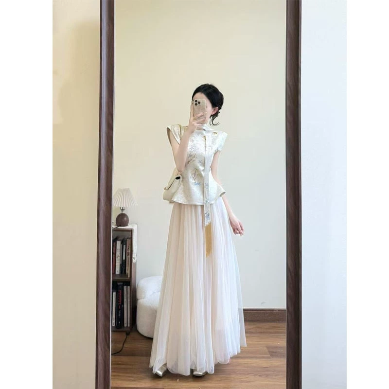 2025 летний новый темперамент премиум-класса уникальный красивый улучшенный новый китайский стиль топ платье костюм женский