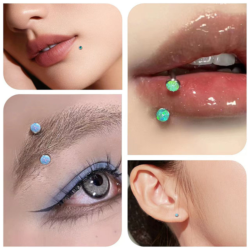 G23 Titanium External Thread Lip Stud Opal Eyebrow Stud Nose Stud Ear Bone Stud Body Piercing Jewelry detail image 10