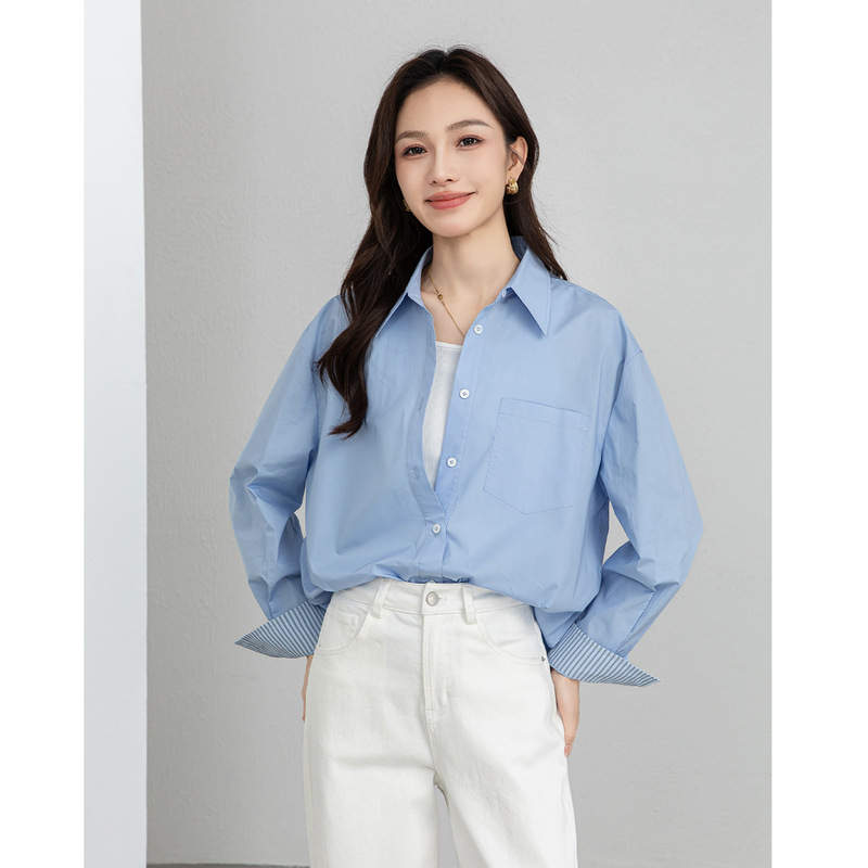 Xingge Klein Blue French Style Airy Professional Commuting Slightly Loose Long Sleeve Shirt for Women, Suitable for All Seasons Xingge Klein Blue French Style Airy Professional Commuting Slightly Loose Long Sleeve Shirt for Women, Suitable for All Seasons