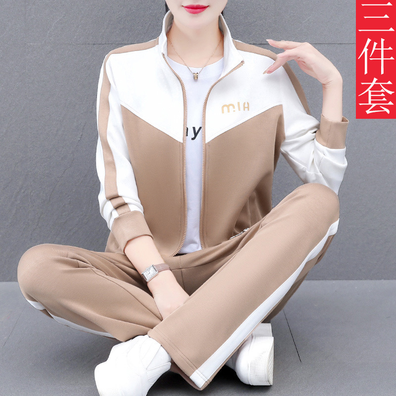 三件套运动套装女2025新款春秋跑步健身中年妈妈装卫衣外套休闲服|undefined