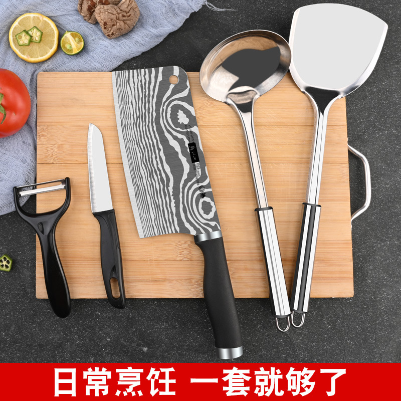 Kit de cuchillo de cocina doméstico conjunto completo afilado sin molienda cuchillo de cocina cortador de carne de corte ultra rápido acero inoxidable