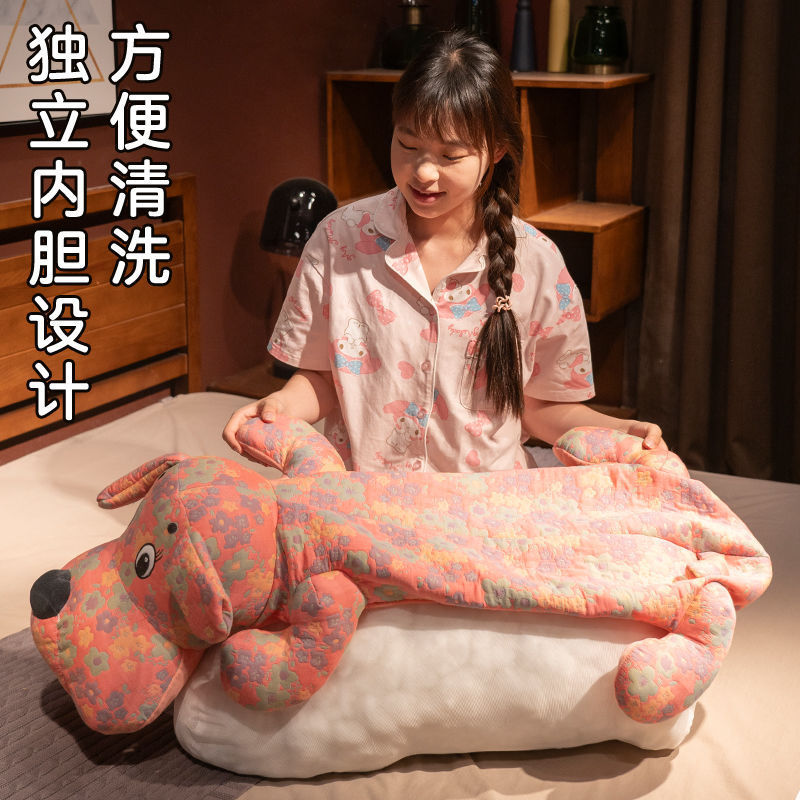 三层纱趴狗长条抱枕女生睡觉夹腿床上孕妇靠枕侧睡床头靠垫大枕头|undefined