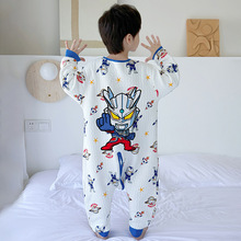 奥特曼男童睡袋儿童2025新款夹棉春秋保暖男孩宝宝防踢秋冬连体衣