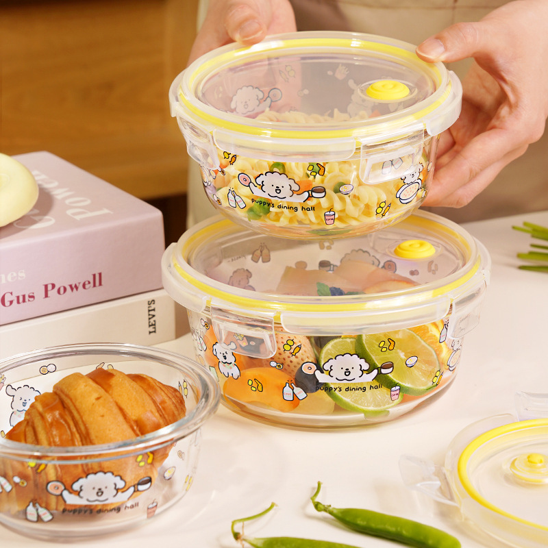 High Borosilicate Glass Sealed Bowl, Food-Grade, High-Looking Lunch Box with Lid, Microwaveable, Suitable for Work Lunch