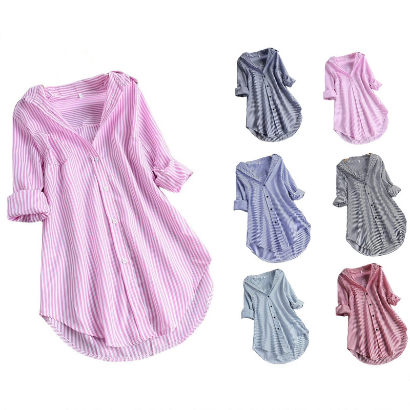 European and American Cross-Border Amazon Aliexpress 2026 Spring and Summer New Stylish Striped Long-Sleeve Loose Shirt for Women European and American Cross-Border Amazon Aliexpress 2026 Spring and Summer New Stylish Striped Long-Sleeve Loose Shirt for Women