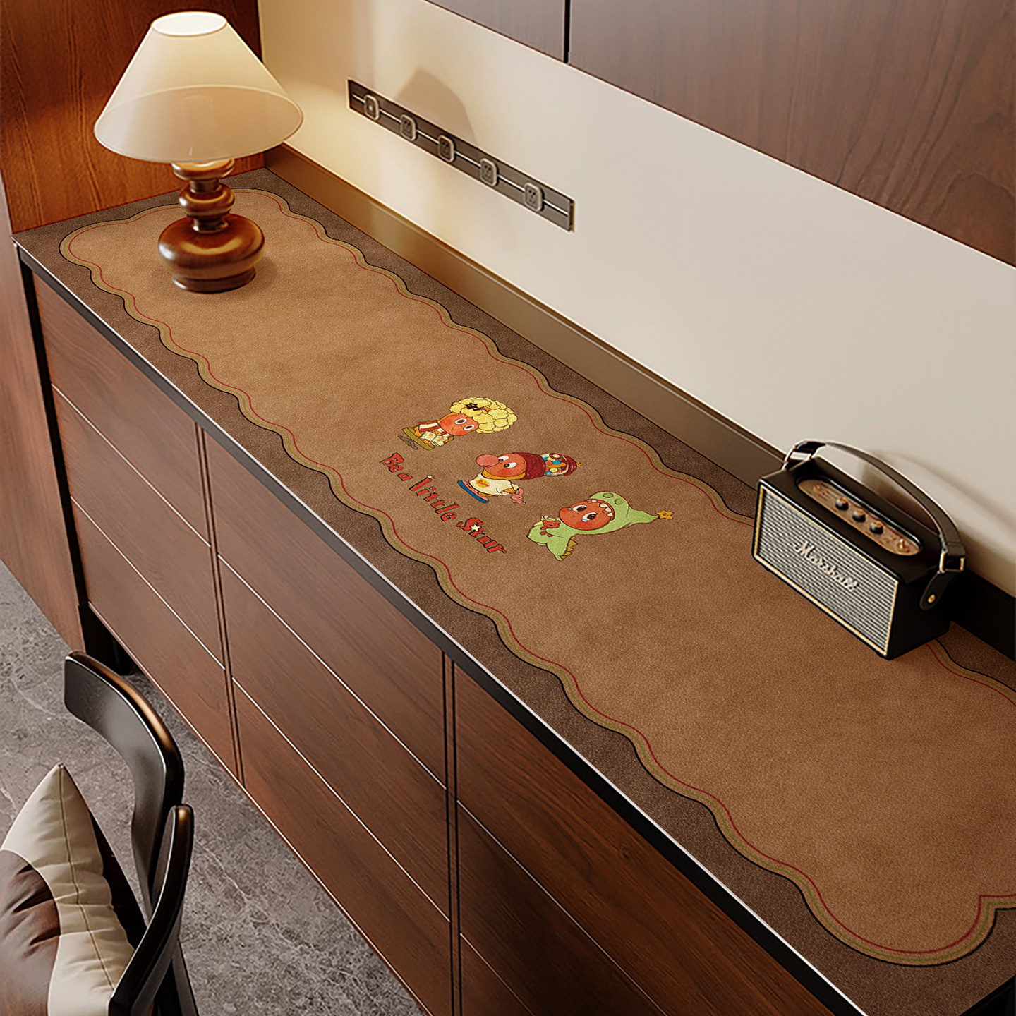 Cartoon Retro Style Tablecloth Waterproof and Oil-Proof Sideboard Leather Desktop Protection Mat No-Wash Tv Cabinet Shoe Cabinet Mat