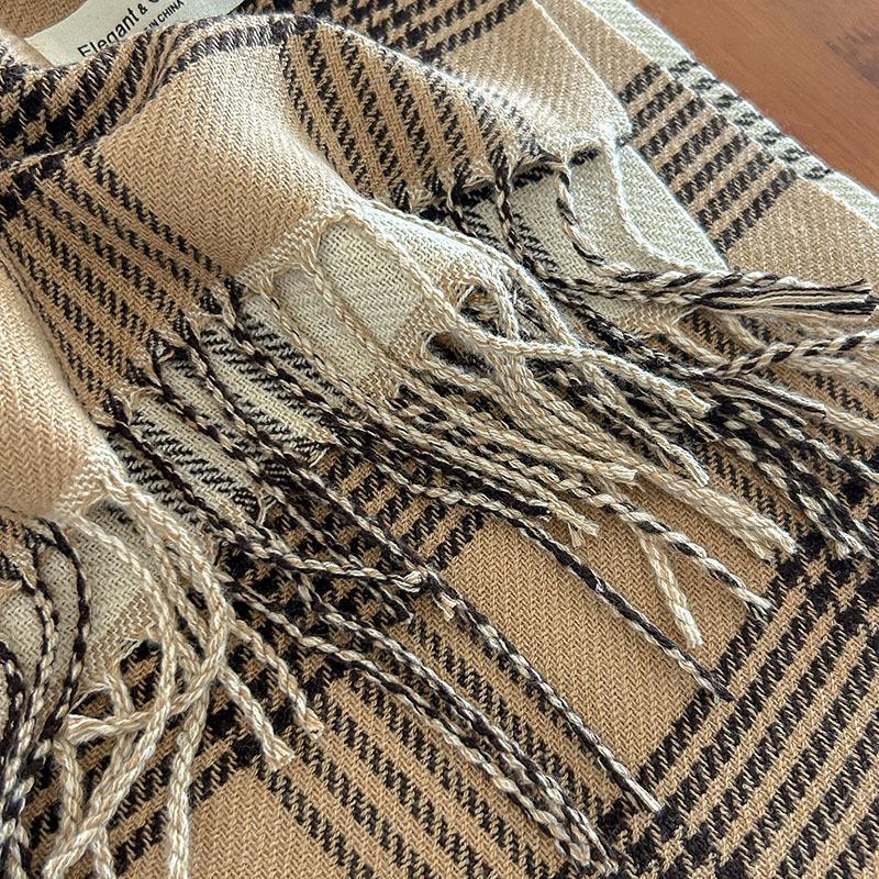 Autumn and Winter Classic I mitation Cashmere Line Grid Double sided Tassel Scarf Versatile Women's Sweet Korean Version_voghion.com