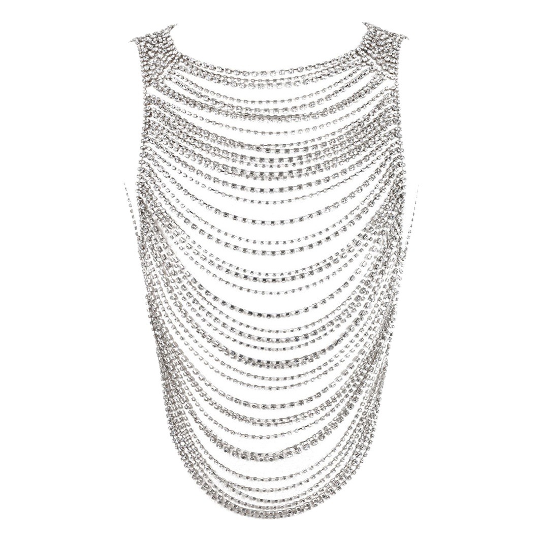 Amazon Venta caliente sexy sujetador cadena del vientre europeo y americano moda borla rhinestone multi-capa cuerpo cadena collar en stock venta al por mayor