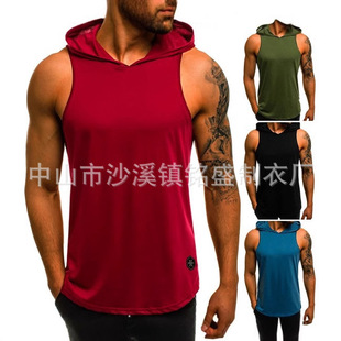 Foreign Trade American-Style Men's Quick-Drying Hooded Vest Custom Outdoor Fitness Training Clothing Loose Breathable Sports Sleeveless Men's Clothing