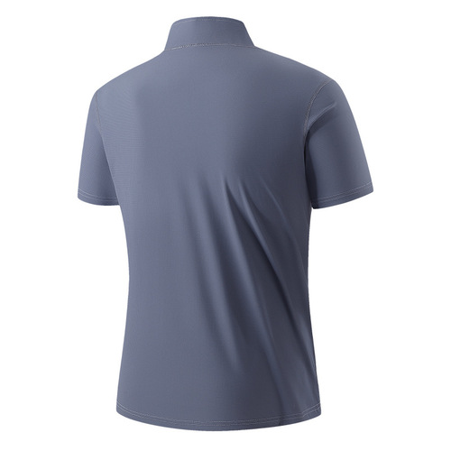 Cross-border - 2025 Half Zip T-Shirt Men's Short Sleeve Ice Silk Quick Dry Running Fitness Elastic Breathable Casual Sports Top