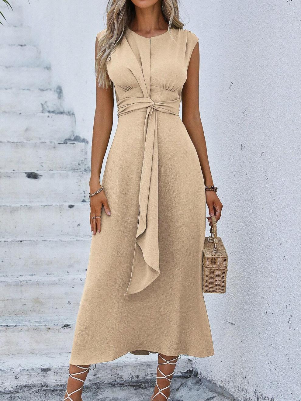327g Weight Midi Dress Dress Length Type Sleeveless Sleeve Length Sheath Dress Dresses Type Sleeveless Sleeve Type Polyester Fabric Type Elastic Waist Waist Line Holiday Occasion Round Neck Neckline Regular Fit Fit Type Solid Color Pattern Summer Season Women's Gender Streetwear Style Wholesale Women's Streetwear Solid Color Holiday Round Neck Sleeveless Sheath Dress 39