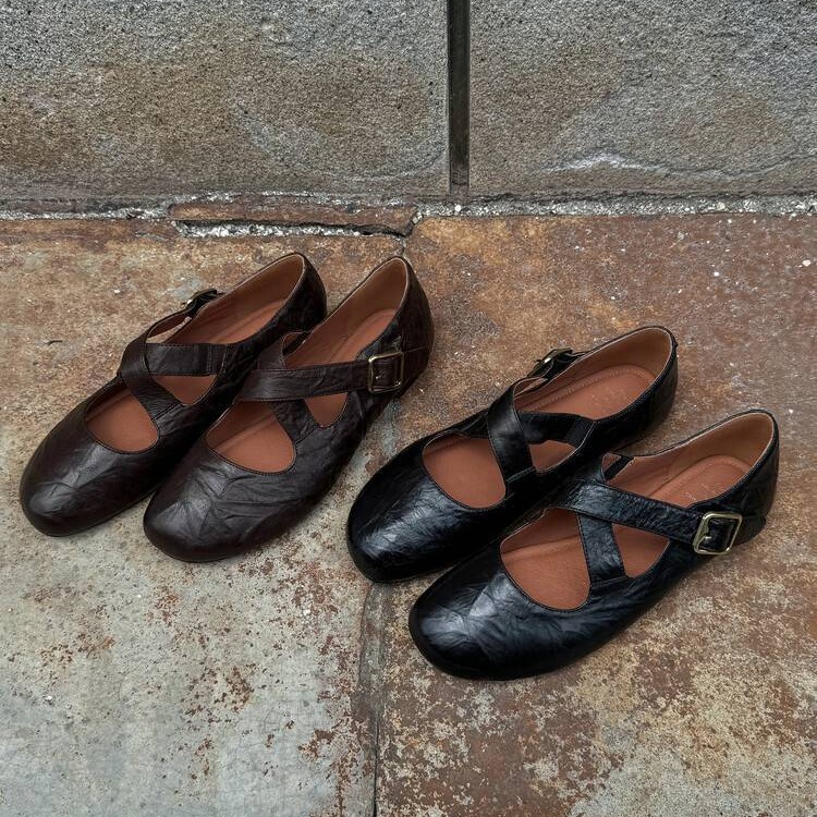 자이언트 소프트! ~ 프랑스 레트로 메리 제인 신발 정품 가죽 신발 여성의 2024 가을 새로운 플랫 라운드 발가락 싱글 신발