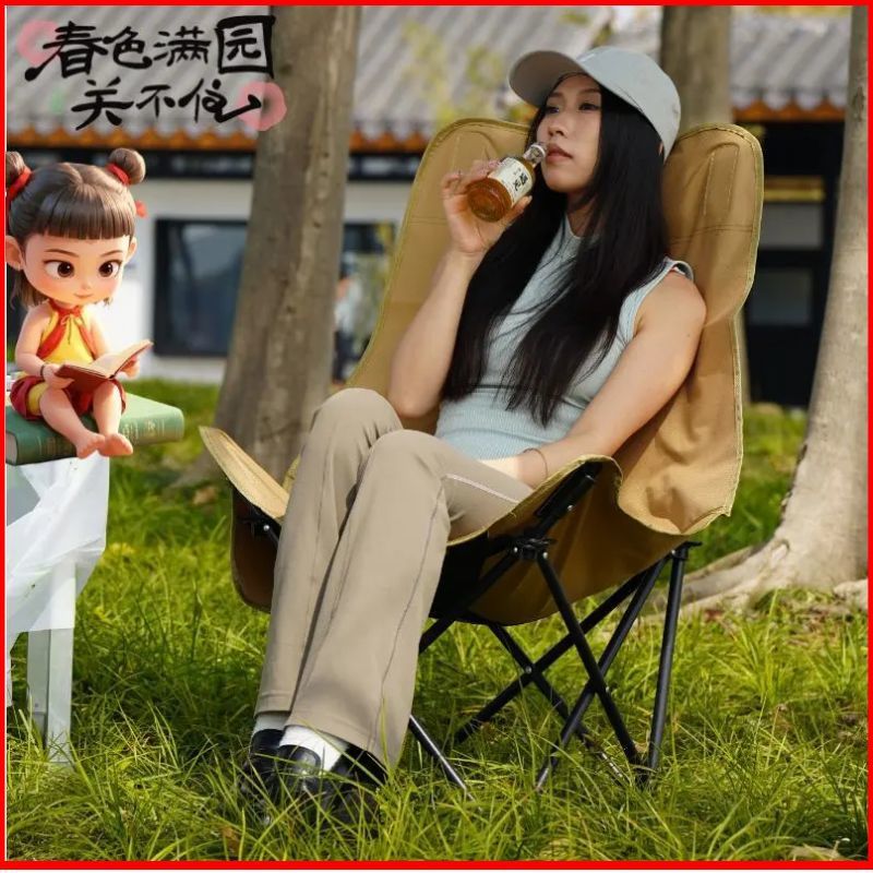 Outdoor Folding Chair with Elevated Backrest, Portable Moon Fishing Lunch Break Stool, Camping Picnic Night Market Internet Celebrity Chair