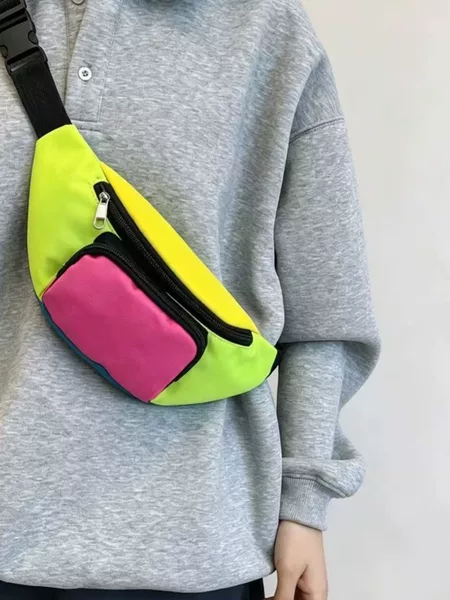 New Summer Breathable Oxford Cloth Storage Bag, Color-Contrast Fashionable Outdoor Cycling Sports Lightweight Multifunctional Crossbody Bag