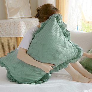 Pure Cotton Waffle European Style Plain Elegant Lace Large Pillowcase One Envelope Non-slip Non-shedding Pillowcase All Cotton