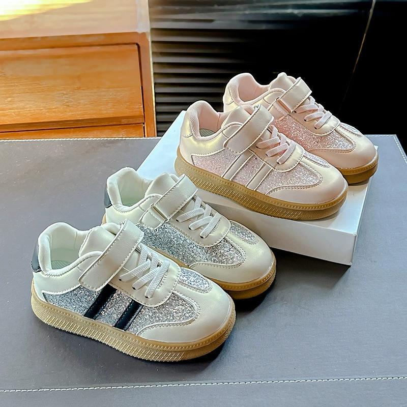Обувь для девочек с блестками 2025 весна и осень новая детская обувь мягкая подошва нескользящая маленькая девочка липучка повседневная обувь для обучения