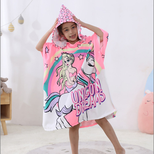 Children's bath towels and ponchos with active printing, ultra-fine fiber towels, swimming towels, and beach towels - factory wholesale