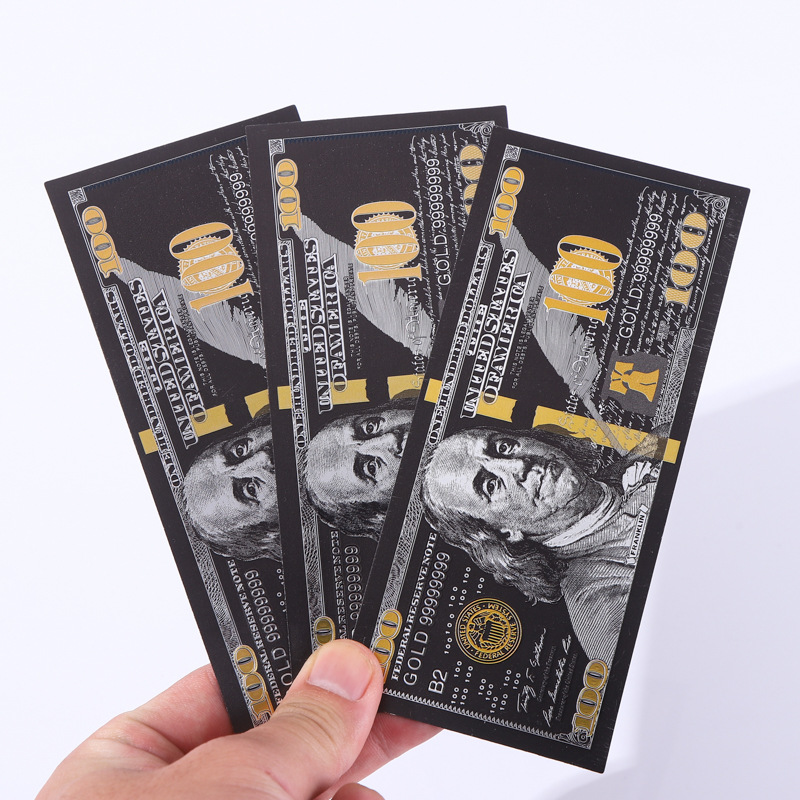 (2개) 공장 직접 플라스틱 블랙 컬러 100 골드 호일 화폐 기념 동전 컬러 양면 컬러 인쇄 미국 달러 기념 카드