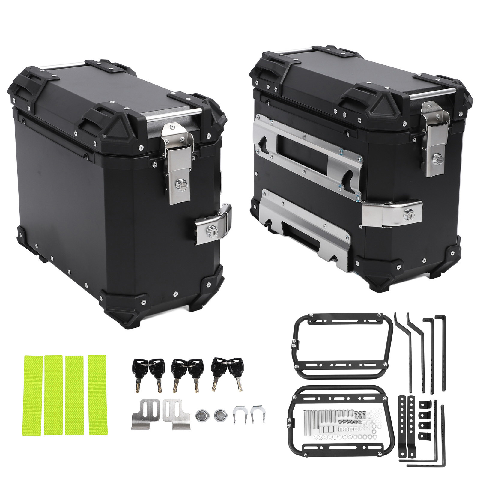28L/35L Motorcycle Aluminum Alloy Side Box with Large Corner Protection, Waterproof and Anti-Collision, Travel Embossed X-Style Universal Modified Side Box
