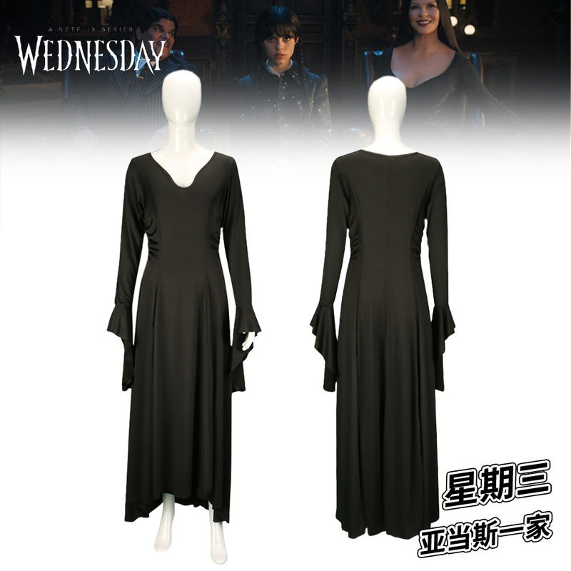 星期三黑色纱裙cos亚当斯一家cosplay服舞会礼服连衣裙万圣节服|undefined