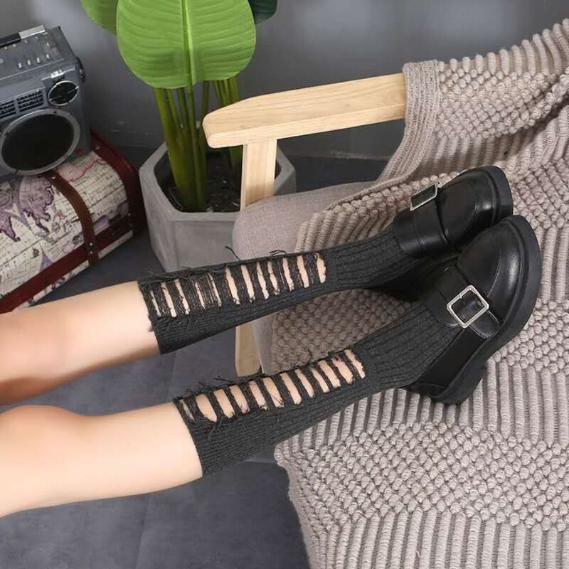 Ripped Beggar Socks Women's Spring and Summer Thin 2021 Axi Ge's Same Style Personalized Cut Knitted Stockings Calf Socks