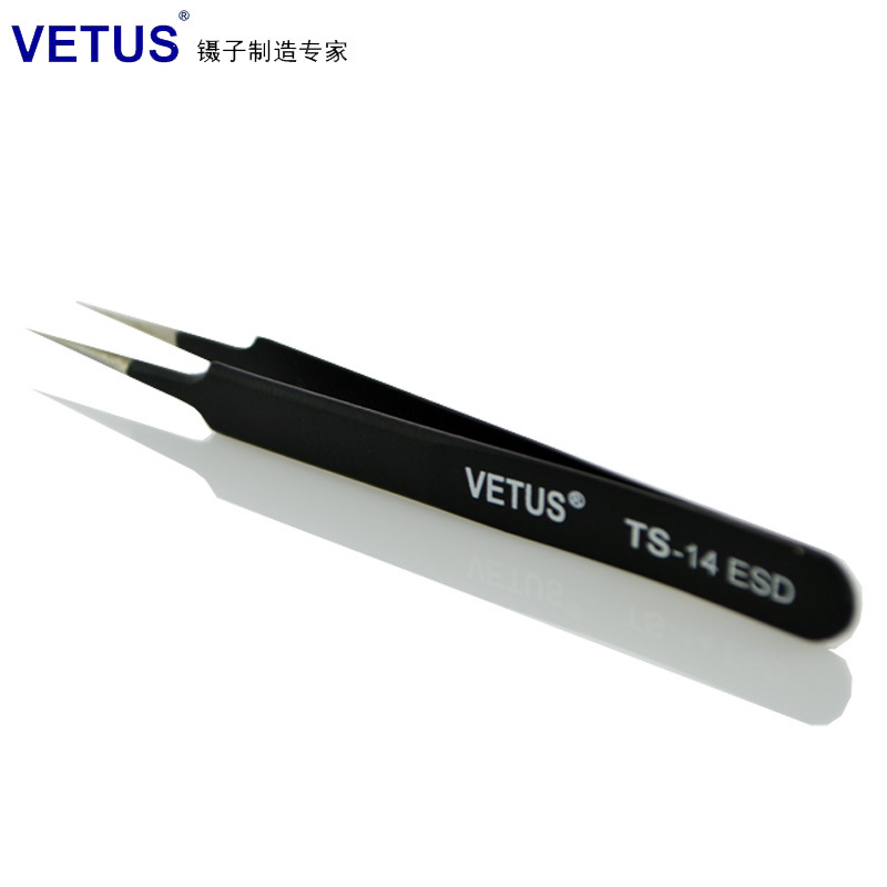 VETUS镊子 精密不锈钢黑色夹持工具特尖头镊子 TS-14ESD