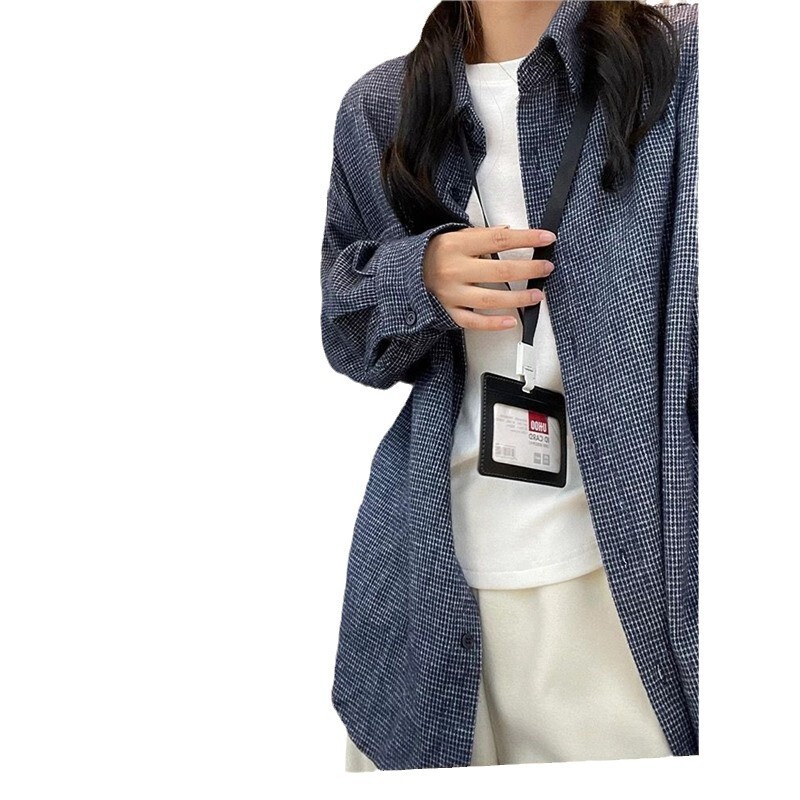 青い格子が毛を磨いていますね。シャツのコートの女性2025春秋の怠惰な風のたるみ感がゆるい長袖シャツ|undefined