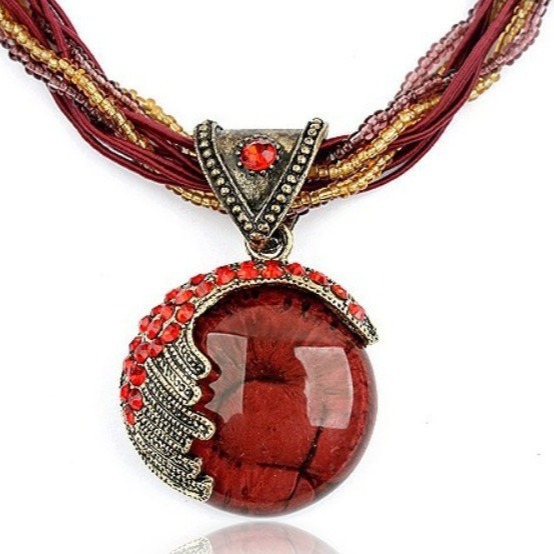 Collana lunga boho di perle con ciondolo diamante vintage_voghion.com