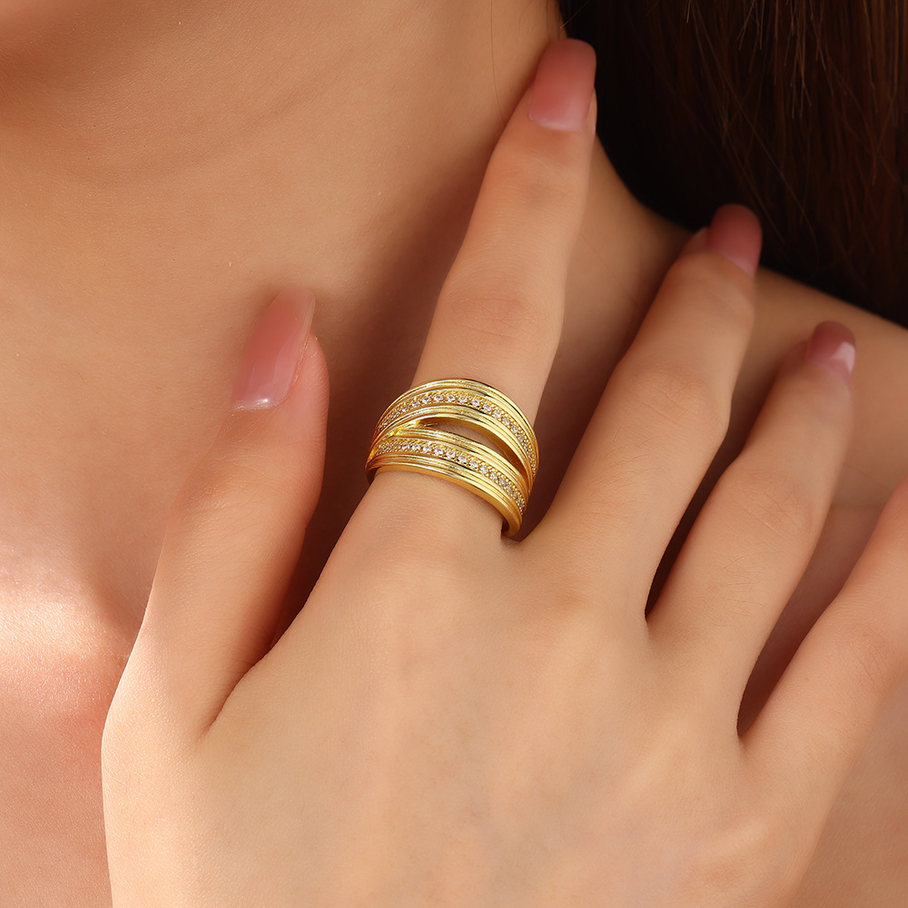 Inlay Design Copper 18K Gold Plated Inlay Solid Color Zircon Open Rings