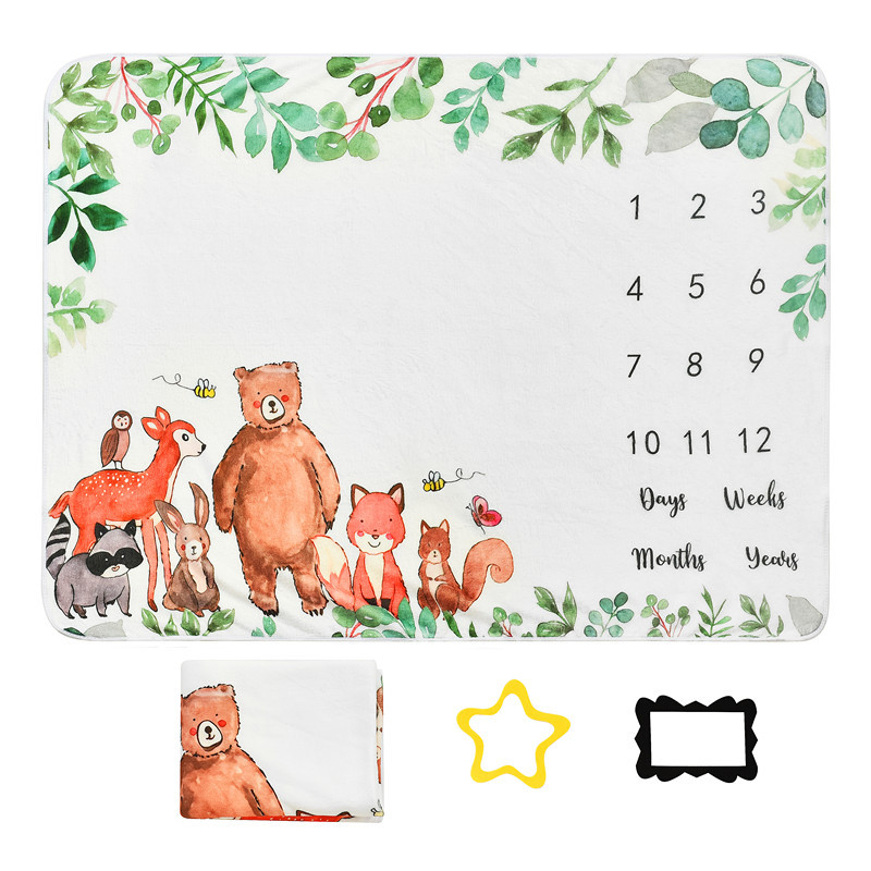 Manta de franela con estampado digital personalizado del fabricante, manta de fotografía para el crecimiento del bebé en su primer mes y 100 días