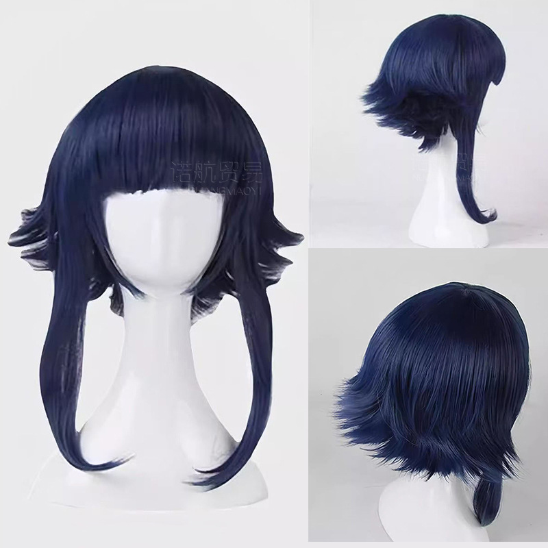 Naruto Wig: Hyuga Hinata Cosplay, Student Era Young Version, Blue-Black High-Flipped Short Hair