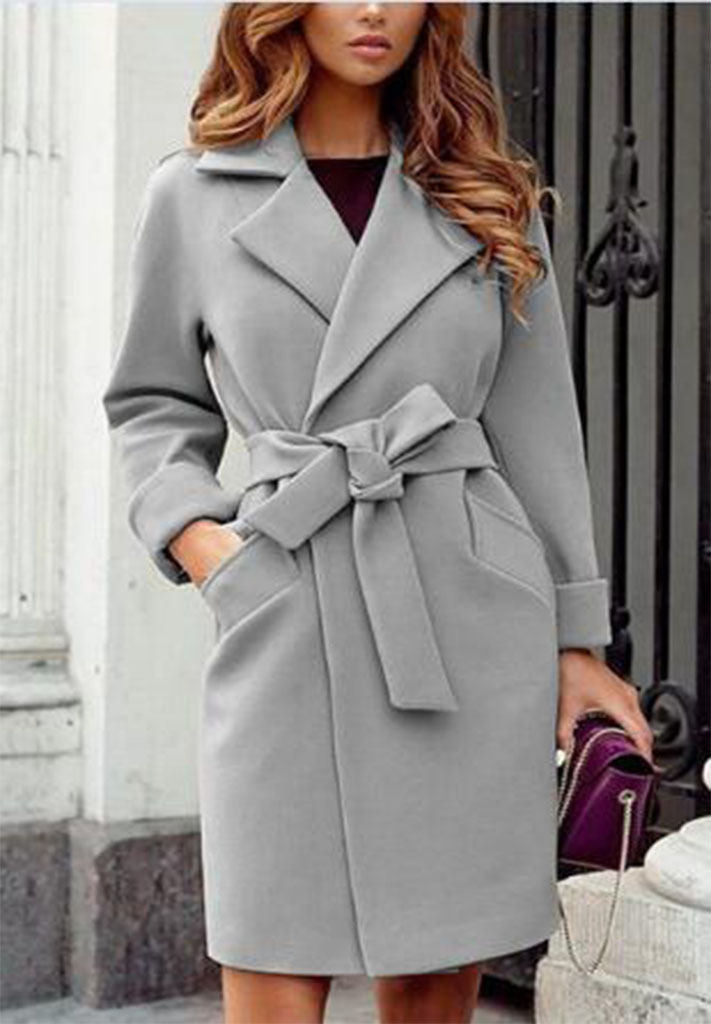 Women's Fashion Solid Color Tie Coat Woolen Coat display picture 4