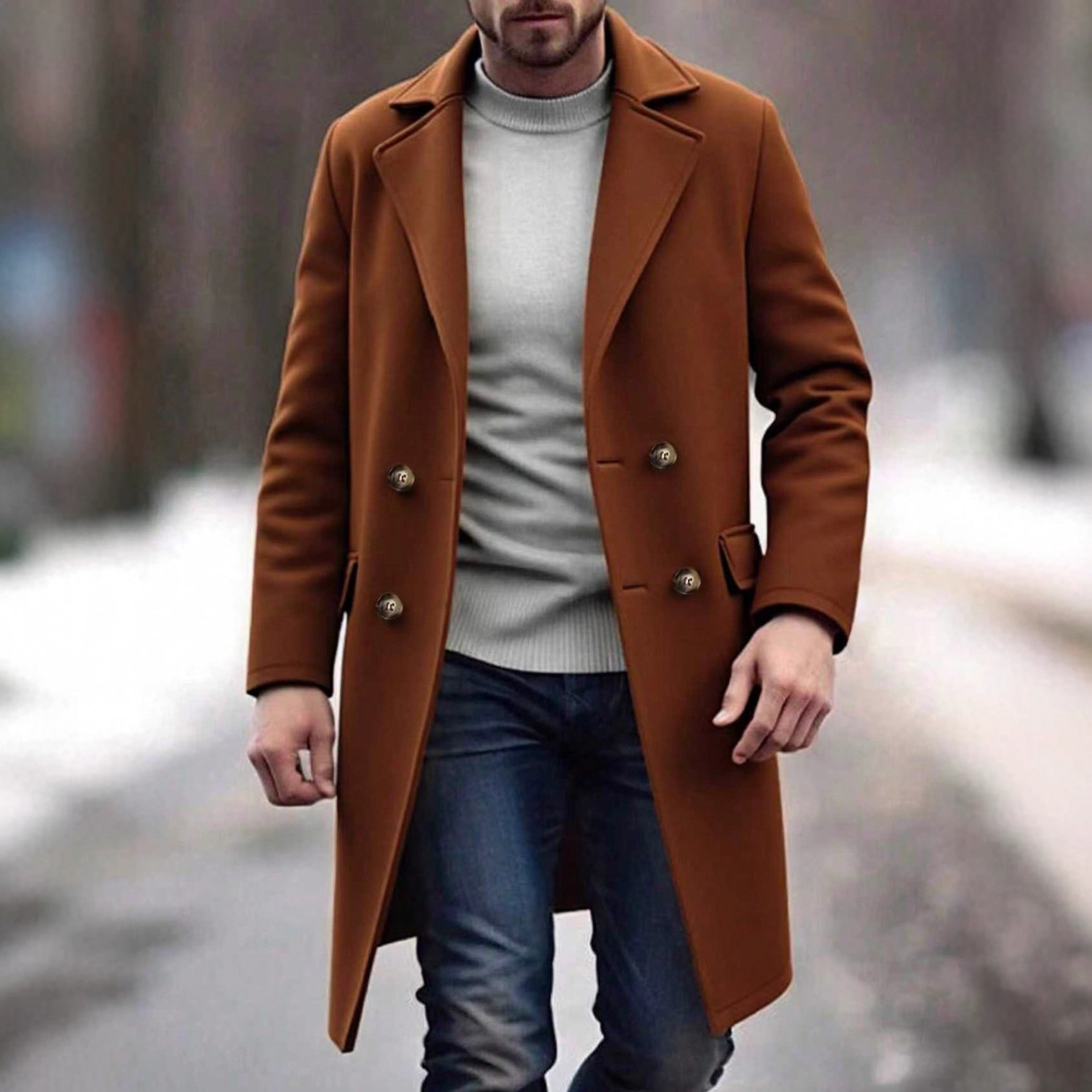 2025 Fall/Winter Cross-Border European And American Men's Single-Breasted Woolen Trench Coat_voghion.com