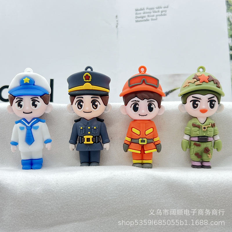Military fireman keychain pendant creative fire doll keychain car bag accessories doll machine gift