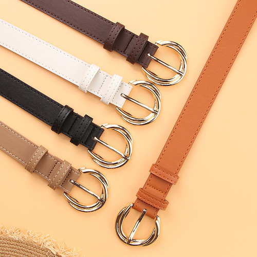 European and American trendy women's Korean style belt, fashionable and versatile imitation leather pin buckle belt, decorative dress jeans belt