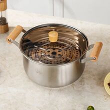 不锈钢汤锅蒸锅木柄防烫加厚炖汤家用厨房火锅电磁炉燃气灶用直销