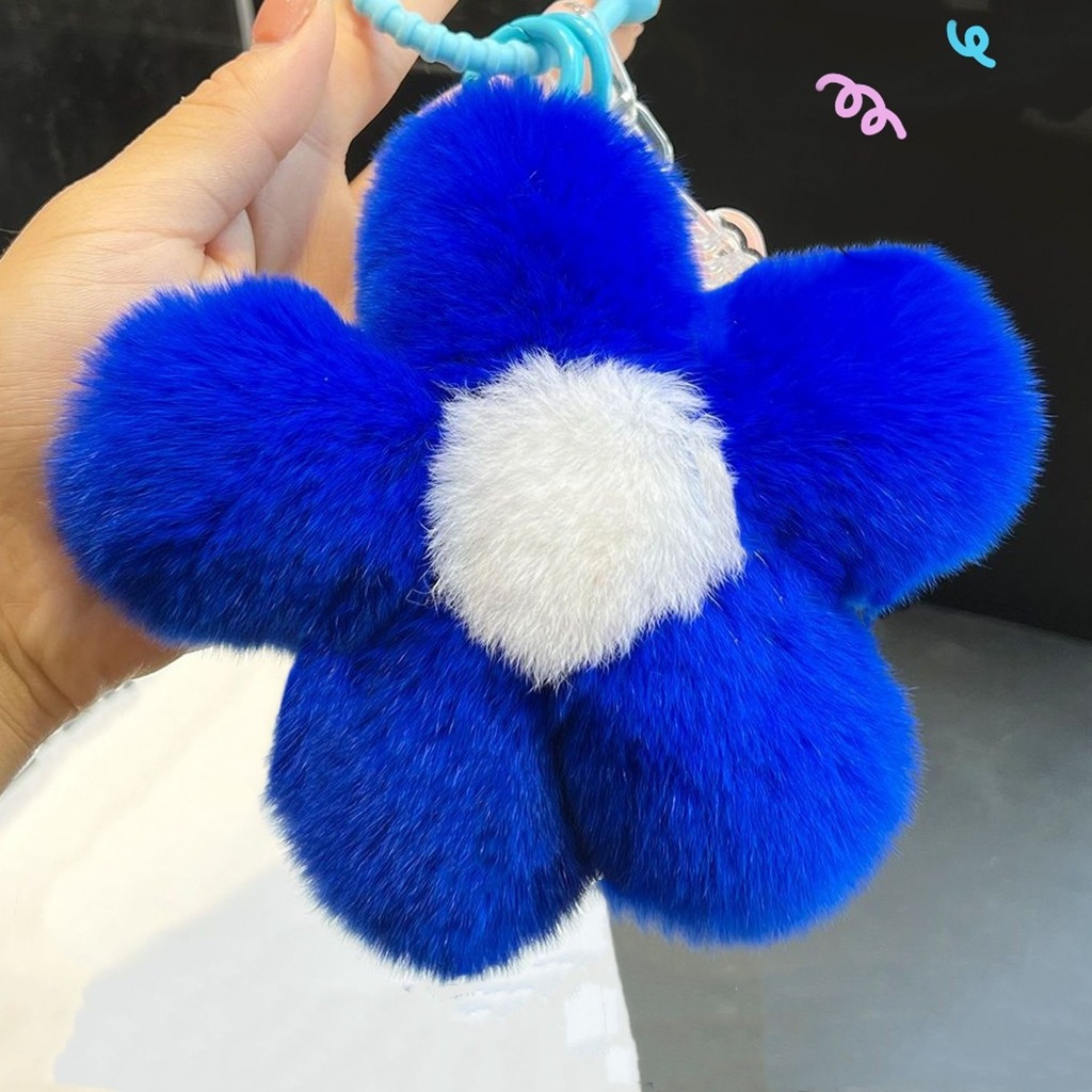 [Flor Linda] Real Rex conejo piel flor coche llavero colgante en línea celebridad ins felpa flor bolsa colgante