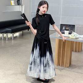 女童国风连衣裙夏季2024新款儿童女孩中大童装中式水墨画裙子套装